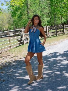 These Three- Quincy Paneled Romper-Washed Denim